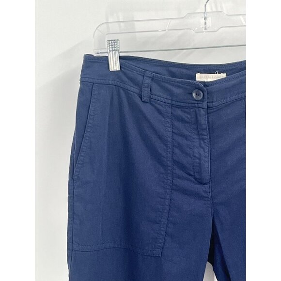 Eileen Fisher Straight Leg Linen Pants Navy Blue Sz 8 - Picture 2 of 5